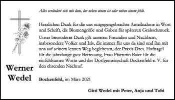 Traueranzeige von Werner Wedel von Rothenburg