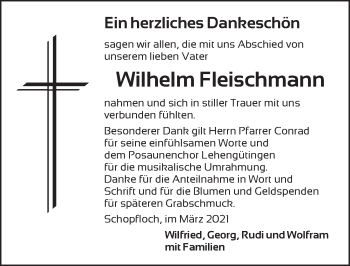 Traueranzeige von Wilhelm Fleischmann von Dinkelsbühl/ Feuchtwangen