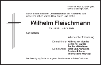 Traueranzeige von Wilhelm Fleischmann von Dinkelsbühl/ Feuchtwangen