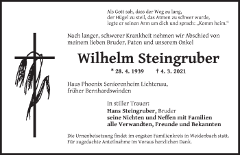 Traueranzeige von Wilhelm Steingruber von Ansbach