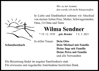 Traueranzeige von Wilma Sendner von Neustadt/ Scheinfeld/ Uffenheim