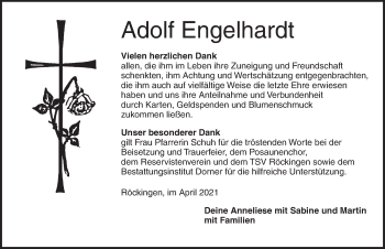 Traueranzeige von Adolf Engelhardt von Dinkelsbühl/ Feuchtwangen