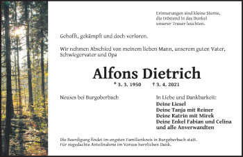 Traueranzeige von Alfons Dietrich von Ansbach