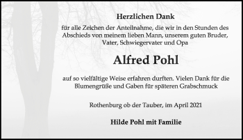 Traueranzeige von Alfred Pohl von Rothenburg