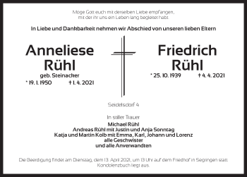 Traueranzeige von Anneliese Rühl von Dinkelsbühl/ Feuchtwangen