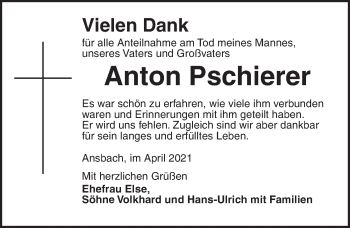 Traueranzeige von Anton Pschierer von Ansbach