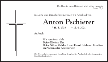 Traueranzeige von Anton Pschierer von Ansbach