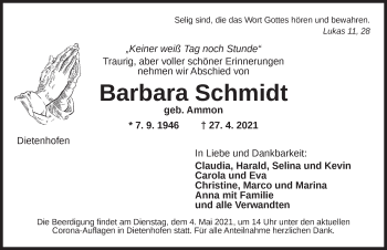 Traueranzeige von Barbara Schmidt von Ansbach