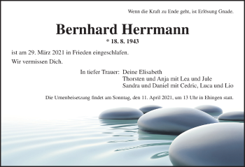 Traueranzeige von Bernhard Herrmann von Dinkelsbühl/ Feuchtwangen