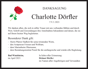 Traueranzeige von Charlotte Dörfler von Neustadt/ Scheinfeld/ Uffenheim