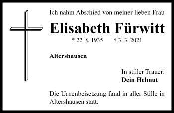 Traueranzeige von Elisabeth Fürwitt von Neustadt/ Scheinfeld/ Uffenheim