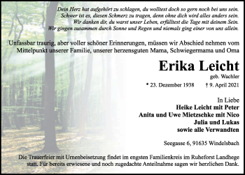 Traueranzeige von Erika Leicht von Rothenburg