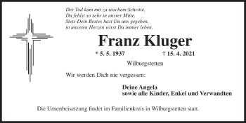 Traueranzeige von Franz Kluger von Dinkelsbühl/ Feuchtwangen