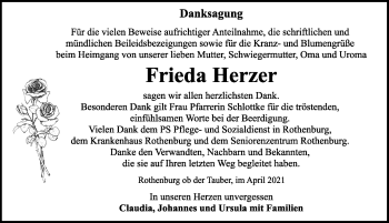 Traueranzeige von Frieda Herzer von Rothenburg
