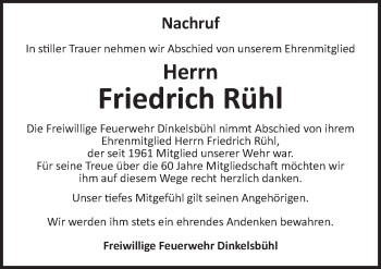 Traueranzeige von Friedrich Rühl von Dinkelsbühl/ Feuchtwangen