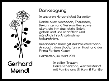 Traueranzeige von Gerhard Meindl von Ansbach