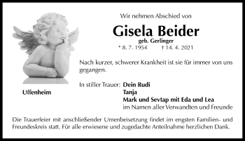 Traueranzeige von Gisela Beider von Neustadt/ Scheinfeld/ Uffenheim