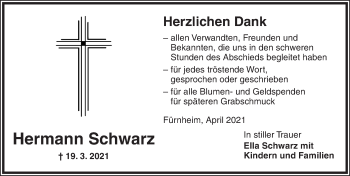 Traueranzeige von Hermann Schwarz von Dinkelsbühl/ Feuchtwangen