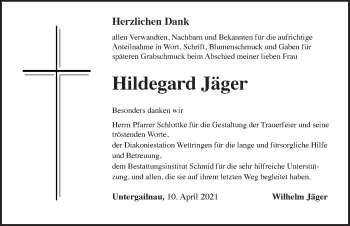 Traueranzeige von Hildegard Jäger von Rothenburg