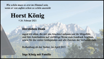 Traueranzeige von Horst König von Rothenburg