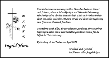 Traueranzeige von Ingrid Horn von Rothenburg