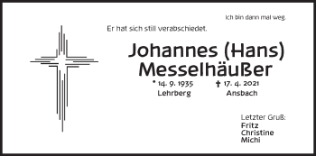 Traueranzeige von Johannes Messelhäußer von Ansbach