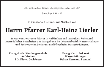 Traueranzeige von Karl-Heinz Lierler von Dinkelsbühl/ Feuchtwangen