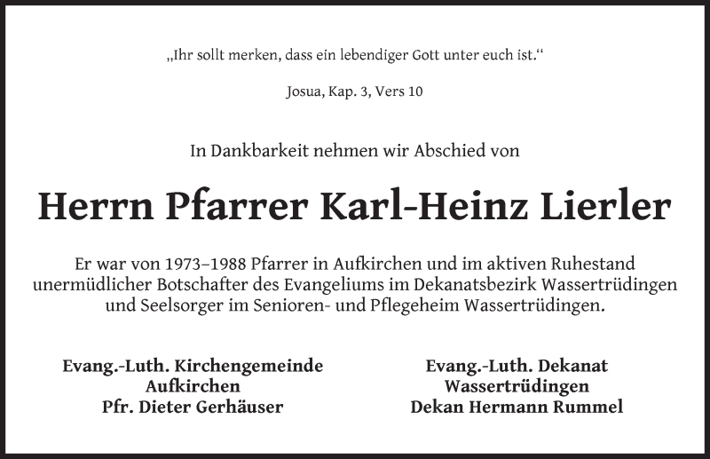  Traueranzeige für Karl-Heinz Lierler vom 30.04.2021 aus Dinkelsbühl/ Feuchtwangen