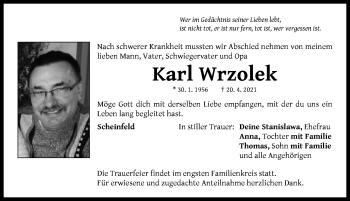 Traueranzeige von Karl Wrzolek von Neustadt/ Scheinfeld/ Uffenheim