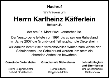 Traueranzeige von Karlheinz Käfferlein von Neustadt/ Scheinfeld/ Uffenheim