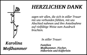 Traueranzeige von Karolina Moßhammer von Dinkelsbühl/ Feuchtwangen