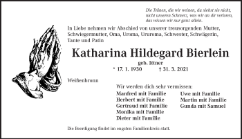 Traueranzeige von Katharina Hildegard Bierlein von Ansbach