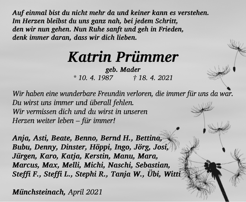  Traueranzeige für Katrin Prümmer vom 24.04.2021 aus Neustadt/ Scheinfeld/ Uffenheim