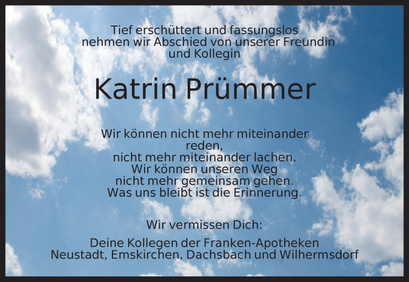  Traueranzeige für Katrin Prümmer vom 23.04.2021 aus Neustadt/ Scheinfeld/ Uffenheim