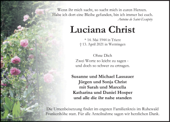 Traueranzeige von Luciana Christ von Dinkelsbühl/ Feuchtwangen