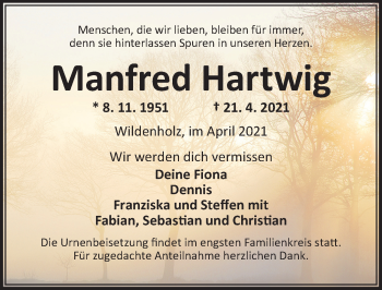 Traueranzeige von Manfred Hartwig von Dinkelsbühl/ Feuchtwangen