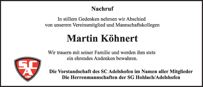  Traueranzeige für Martin Köhnert vom 30.04.2021 aus Rothenburg