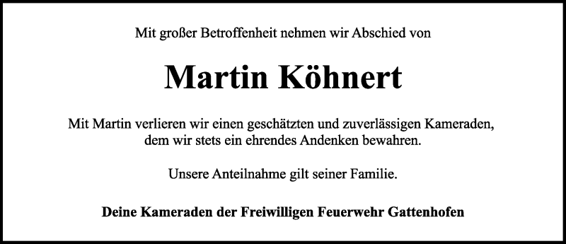  Traueranzeige für Martin Köhnert vom 30.04.2021 aus Rothenburg