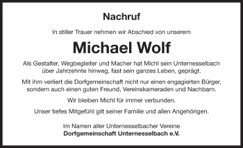 Traueranzeige von Michael Wolf von Neustadt/ Scheinfeld/ Uffenheim