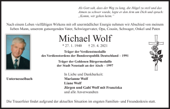 Traueranzeige von Michael Wolf von Neustadt/ Scheinfeld/ Uffenheim