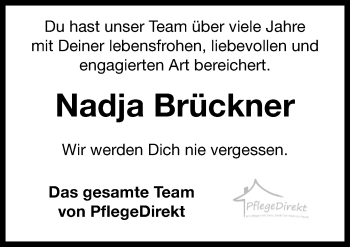 Traueranzeige von Nadja Brückner von Neustadt/ Scheinfeld/ Uffenheim