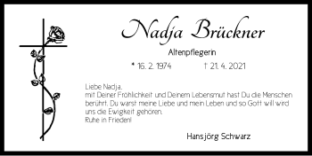 Traueranzeige von Nadja Brückner von Neustadt/ Scheinfeld/ Uffenheim