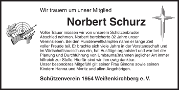 Traueranzeige von Norbert Schurz von Ansbach