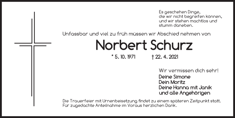  Traueranzeige für Norbert Schurz vom 24.04.2021 aus GE