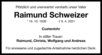 Traueranzeige von Raimund Schweizer von Neustadt/ Scheinfeld/ Uffenheim