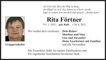Traueranzeige von Rita Förtner von Neustadt/ Scheinfeld/ Uffenheim