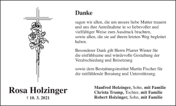 Traueranzeige von Rosa Holzinger von Dinkelsbühl/ Feuchtwangen