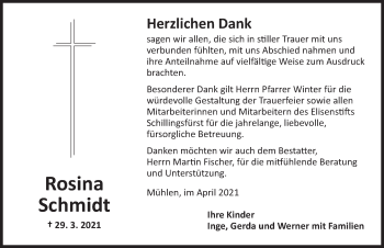 Traueranzeige von Rosina Schmidt von Dinkelsbühl/ Feuchtwangen