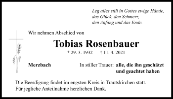 Traueranzeige von Tobias Rosenbauer von Neustadt/ Scheinfeld/ Uffenheim