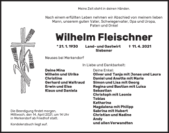 Traueranzeige von Wilhelm Fleischner von Ansbach